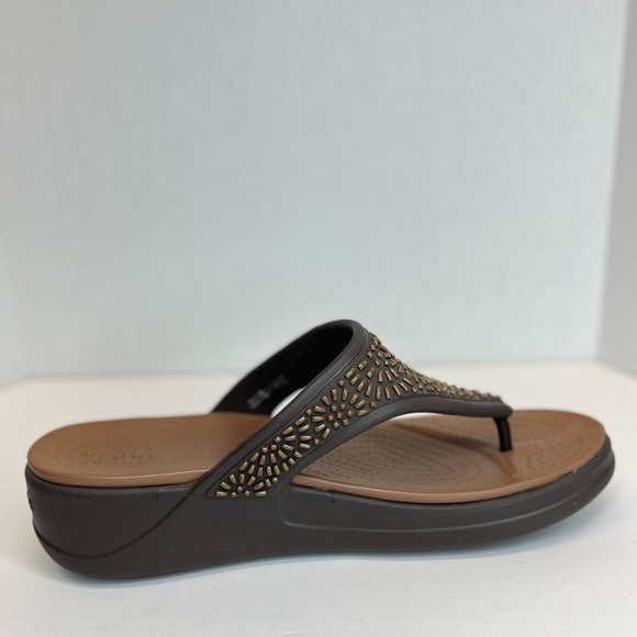 Crocs Monterey Diamante Wedges Womens Sz 11 Espresso/Bronze LKNW Condition - Picture 4 of 13